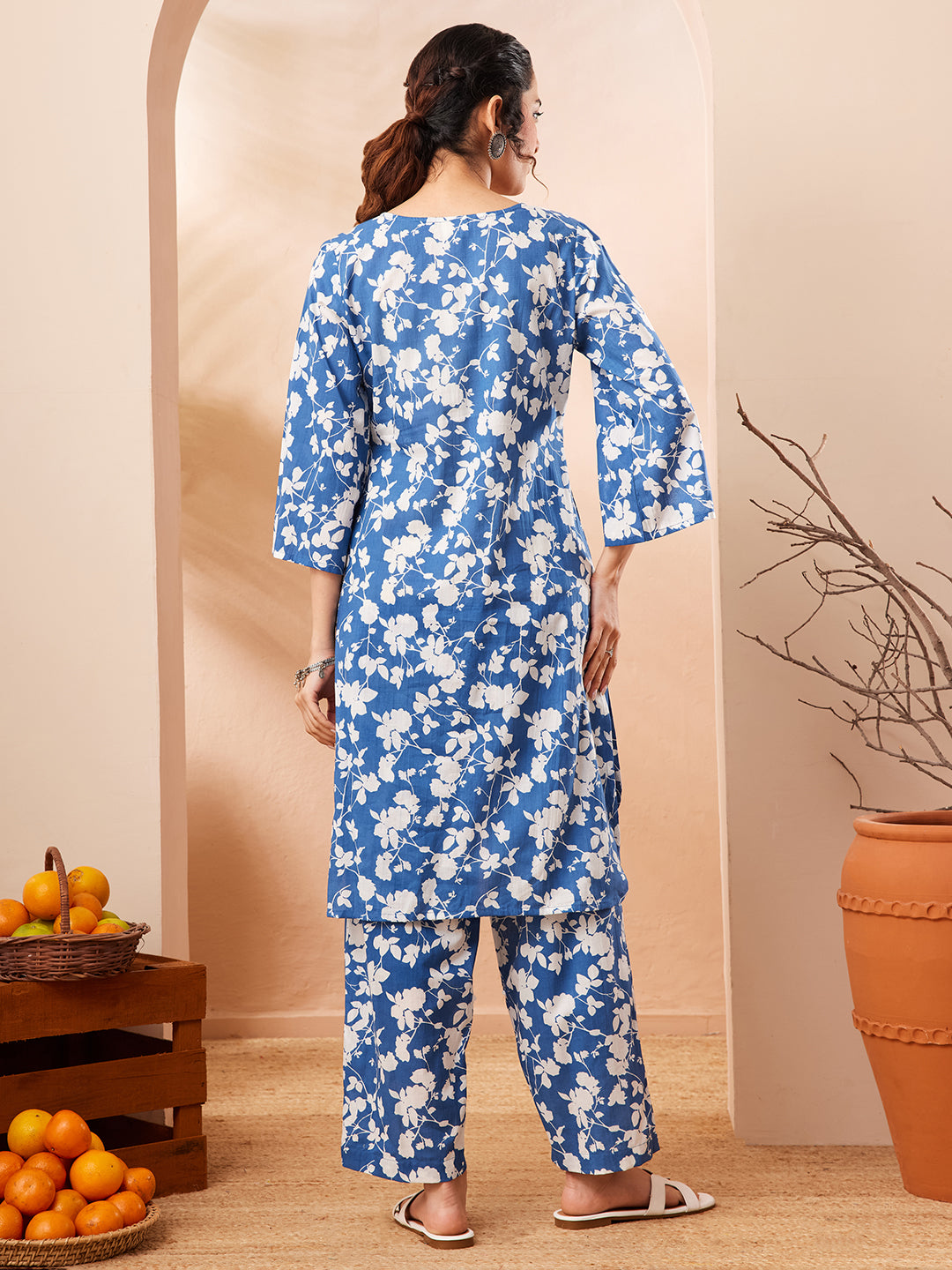 Janasya Blue Straight Cotton Co-Ords - Dista