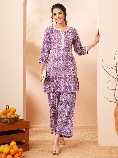 Janasya Purple Straight Cotton Co-Ords - Dista