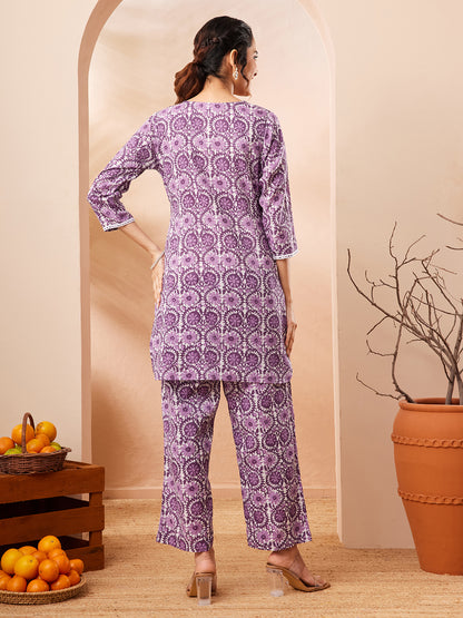 Janasya Purple Straight Cotton Co-Ords - Dista
