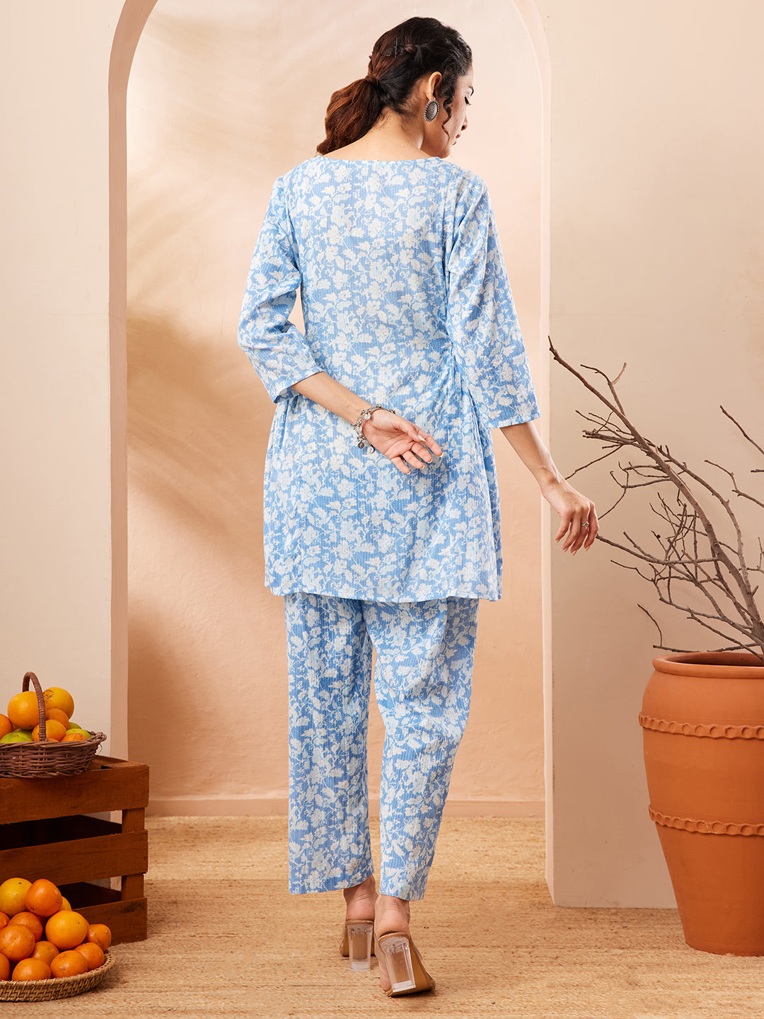 Janasya Light Blue A-Line Cotton Co-Ords - Dista