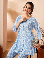 Thumbnail for Janasya Light Blue A-Line Cotton Co-Ords - Dista