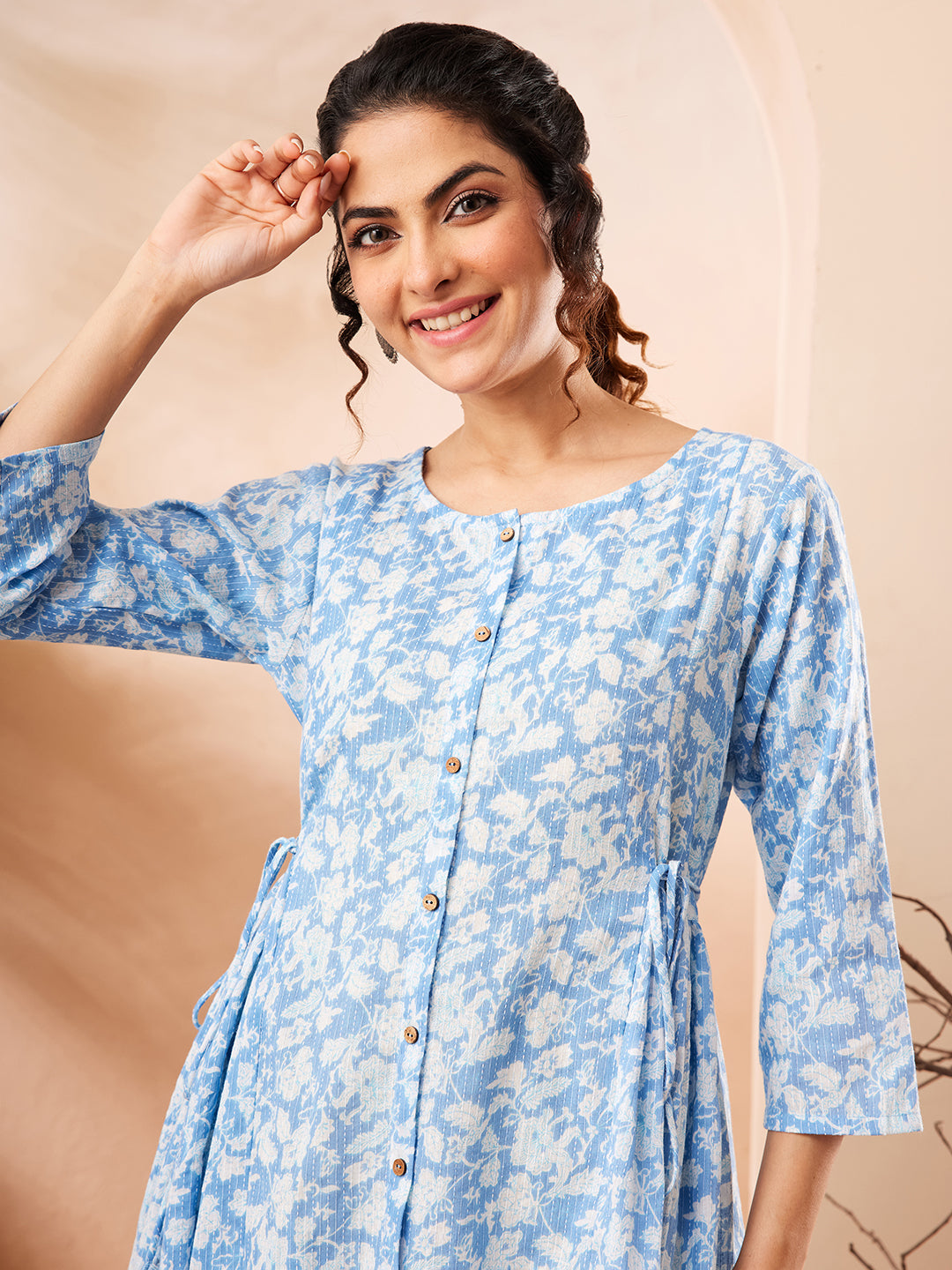 Janasya Light Blue A-Line Cotton Co-Ords - Dista