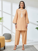 Thumbnail for Janasya Beige A-Line Cotton Co-Ords - Dista