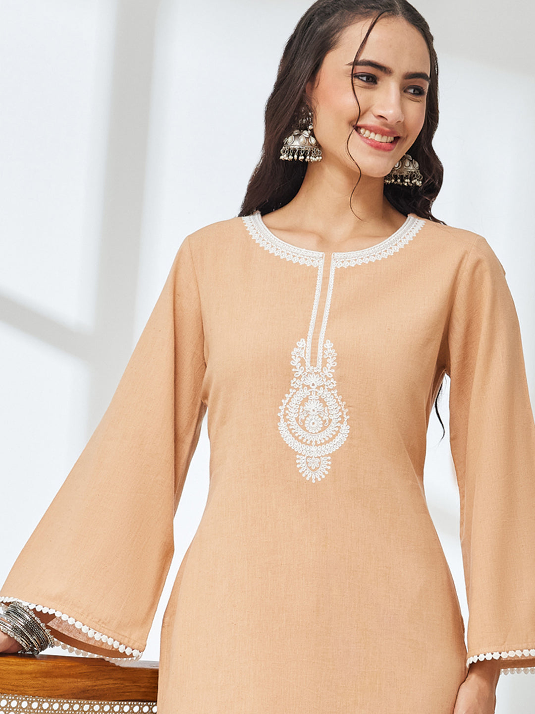 Janasya Beige A-Line Cotton Co-Ords - Dista