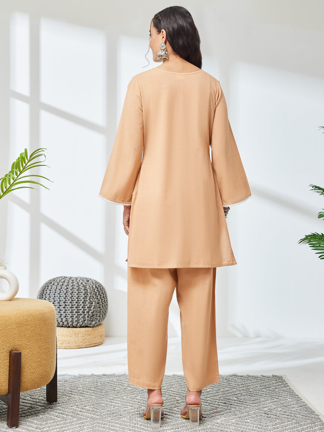 Janasya Beige A-Line Cotton Co-Ords - Dista