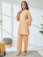 Thumbnail for Janasya Beige A-Line Cotton Co-Ords - Dista