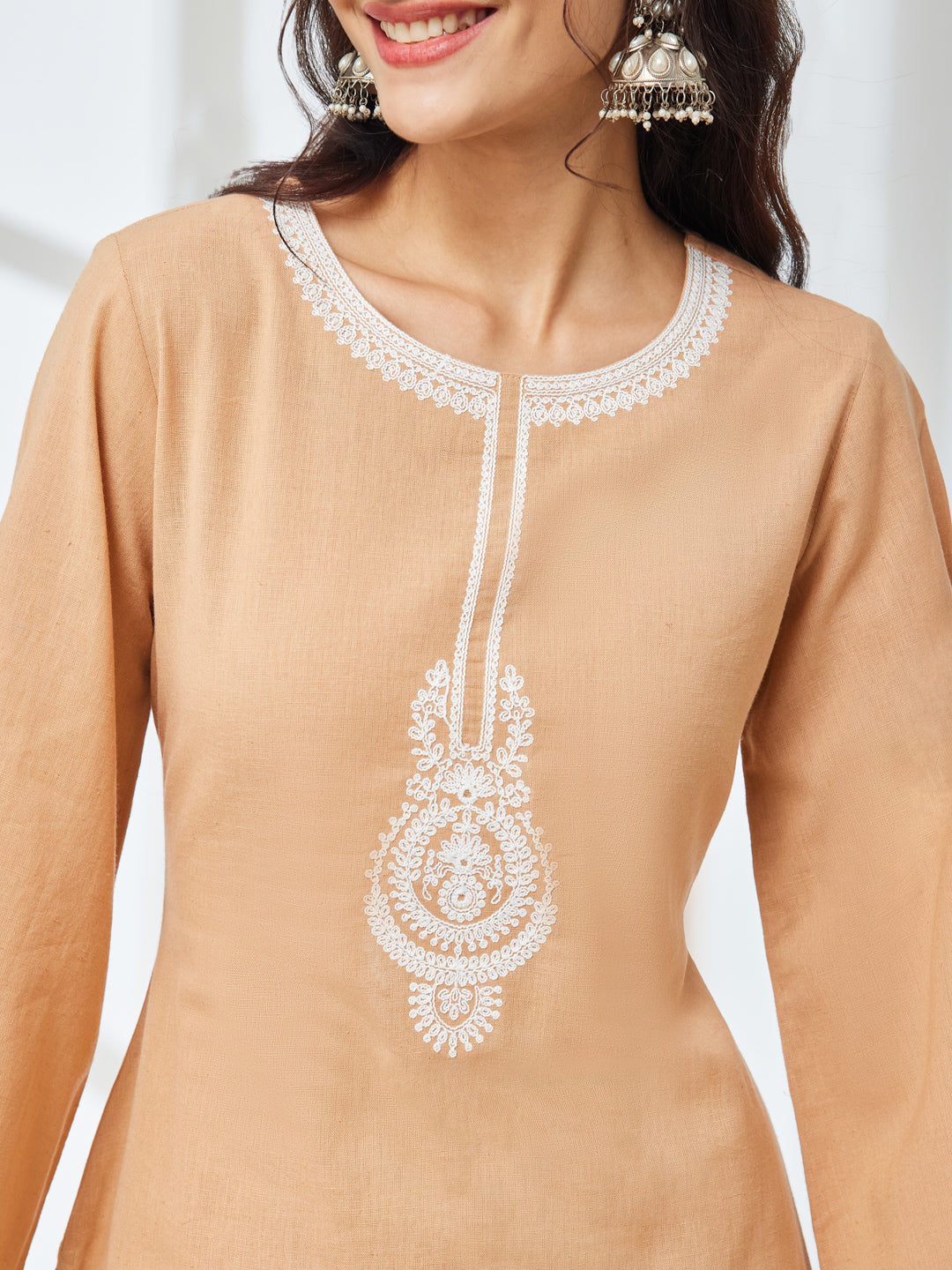 Janasya Beige A-Line Cotton Co-Ords - Dista