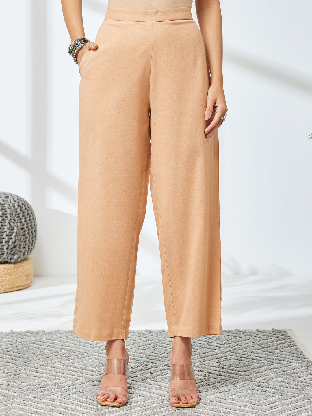 Janasya Beige A-Line Cotton Co-Ords - Dista