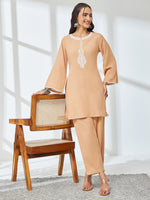 Thumbnail for Janasya Beige A-Line Cotton Co-Ords - Dista