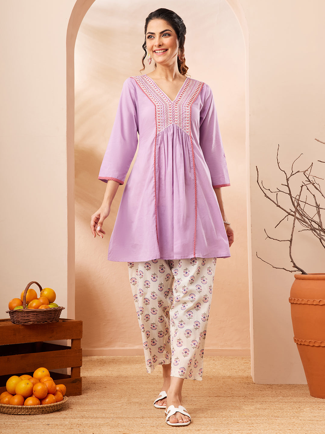 Janasya Lavender A-Line Cotton Co-Ords - Dista