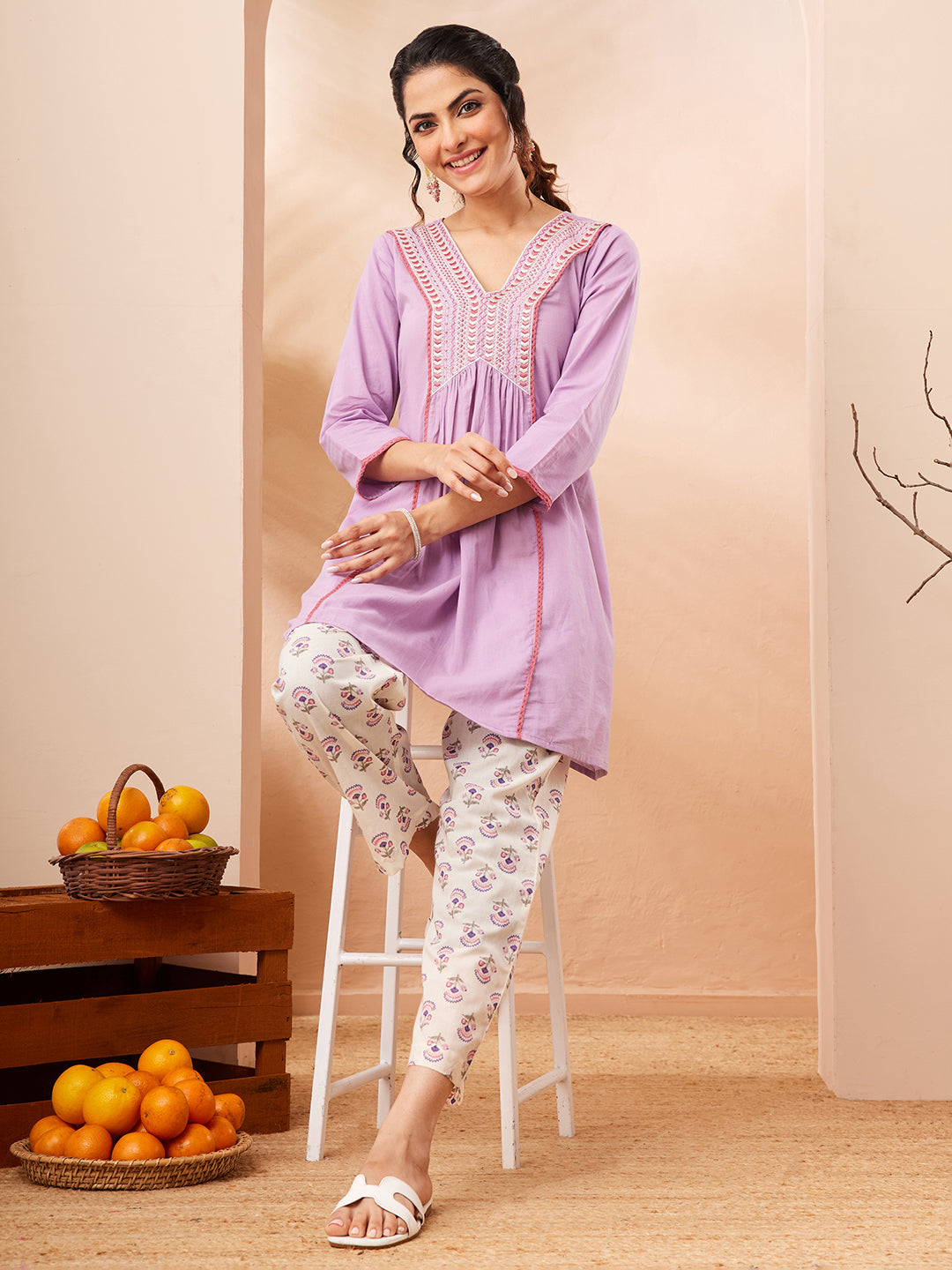 Janasya Lavender A-Line Cotton Co-Ords - Dista