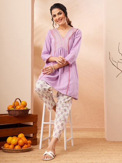 Janasya Lavender A-Line Cotton Co-Ords - Dista