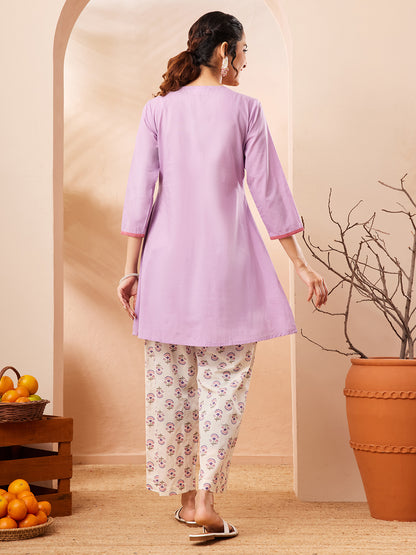 Janasya Lavender A-Line Cotton Co-Ords - Dista
