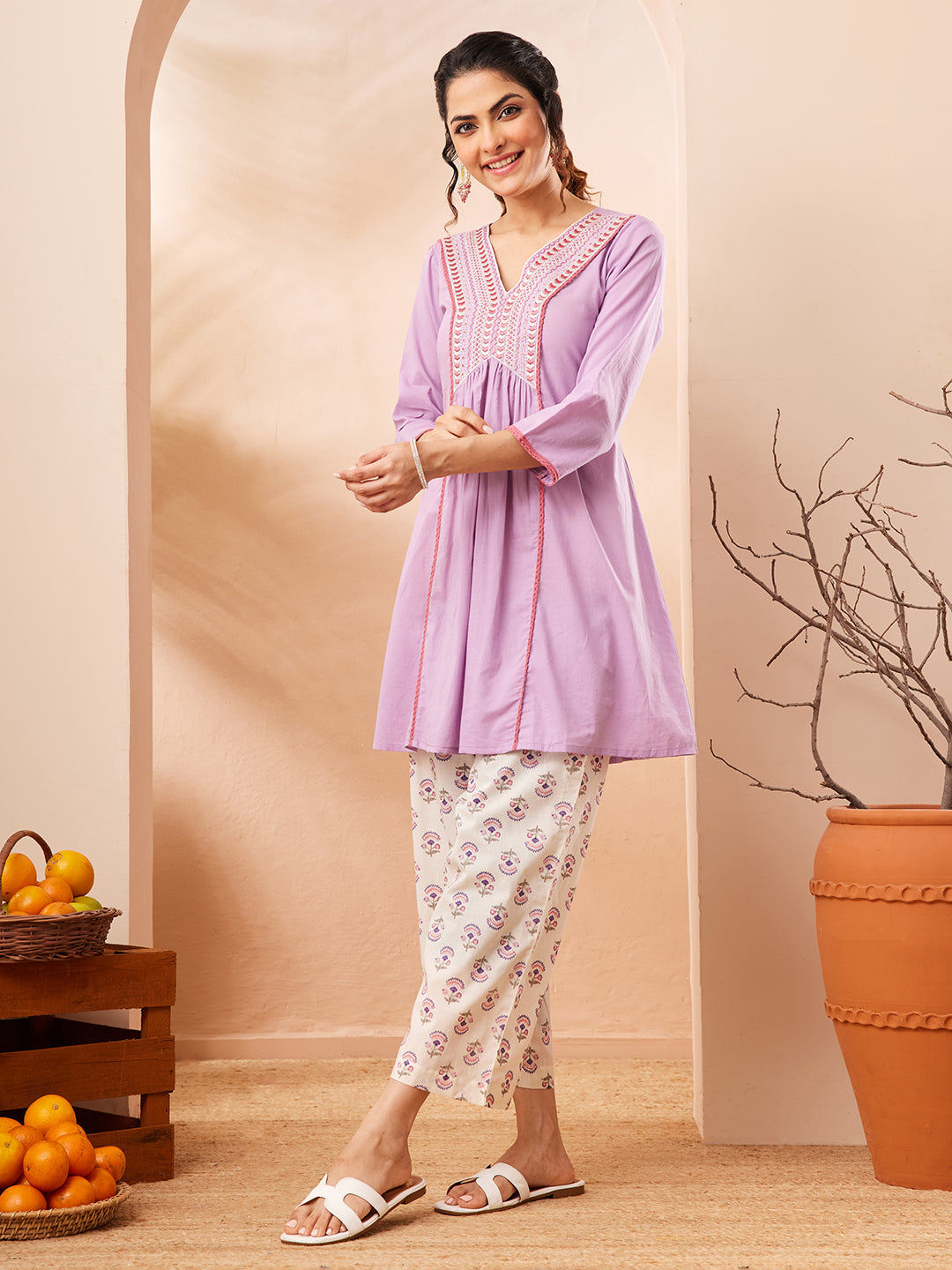 Janasya Lavender A-Line Cotton Co-Ords - Dista