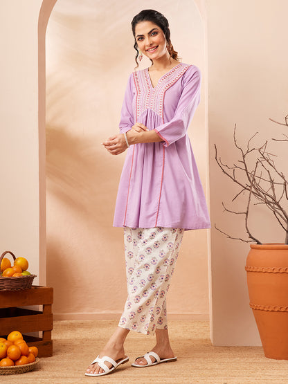 Janasya Lavender A-Line Cotton Co-Ords - Dista