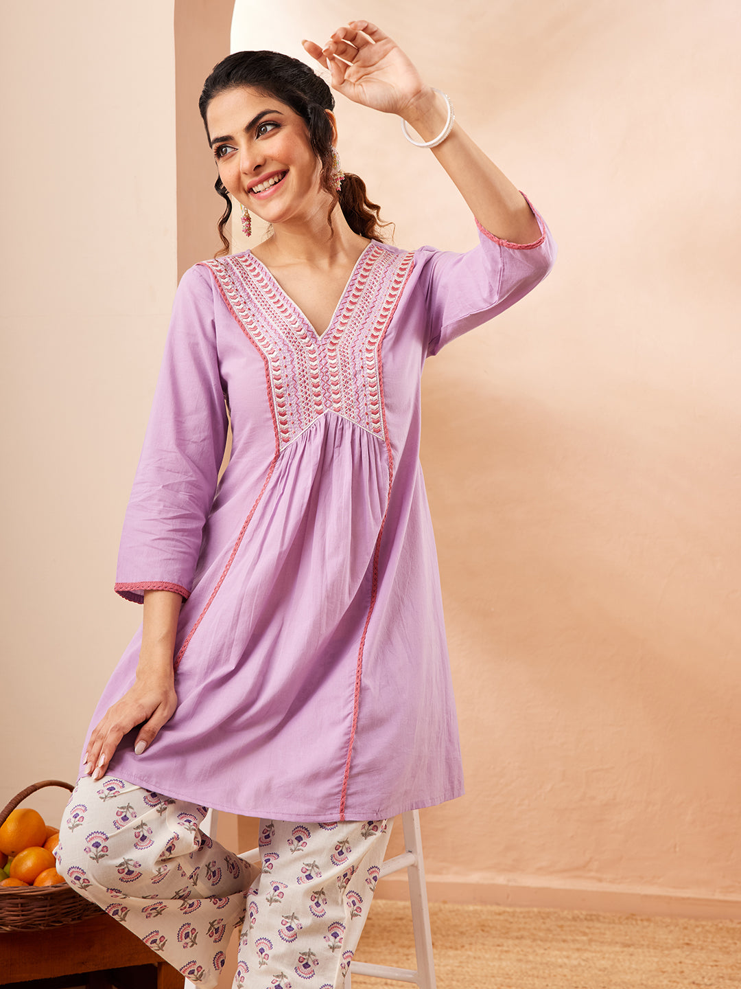 Janasya Lavender A-Line Cotton Co-Ords - Dista