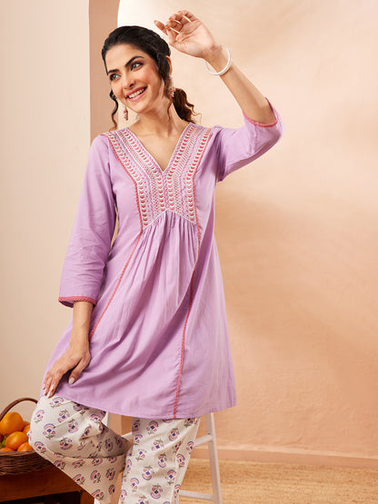 Janasya Lavender A-Line Cotton Co-Ords - Dista