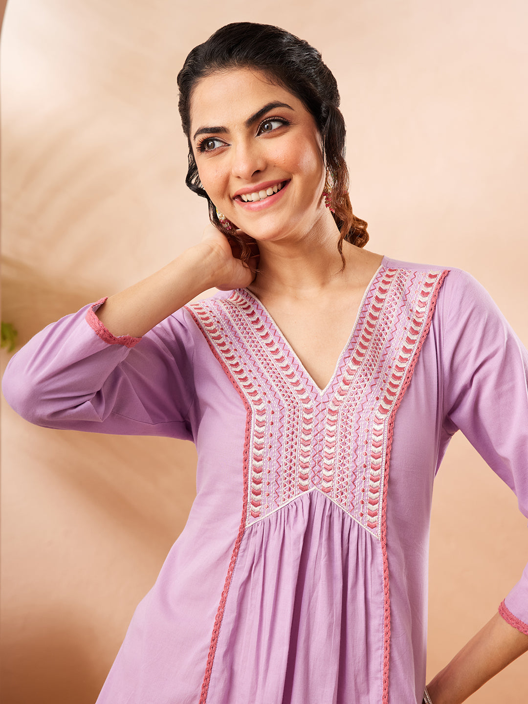 Janasya Lavender A-Line Cotton Co-Ords - Dista