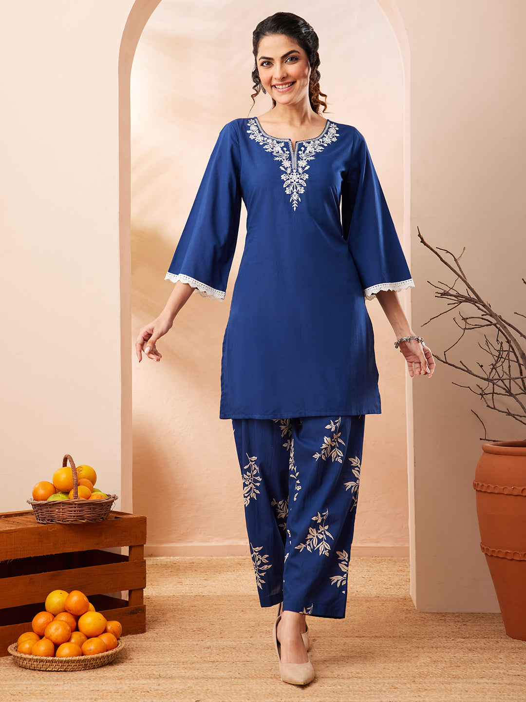 Janasya Blue Straight Cotton Co-Ords - Dista