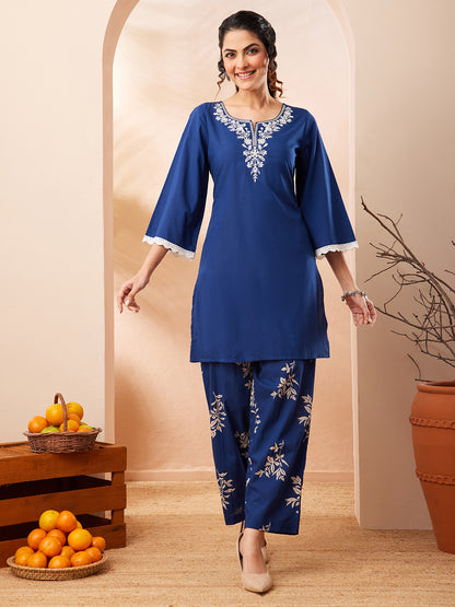 Janasya Blue Straight Cotton Co-Ords - Dista