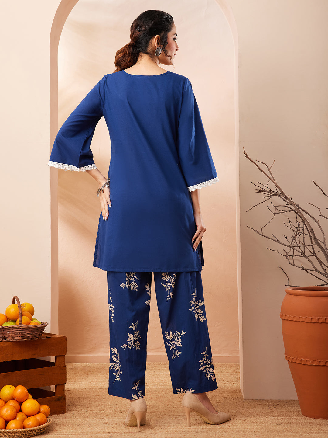 Janasya Blue Straight Cotton Co-Ords - Dista