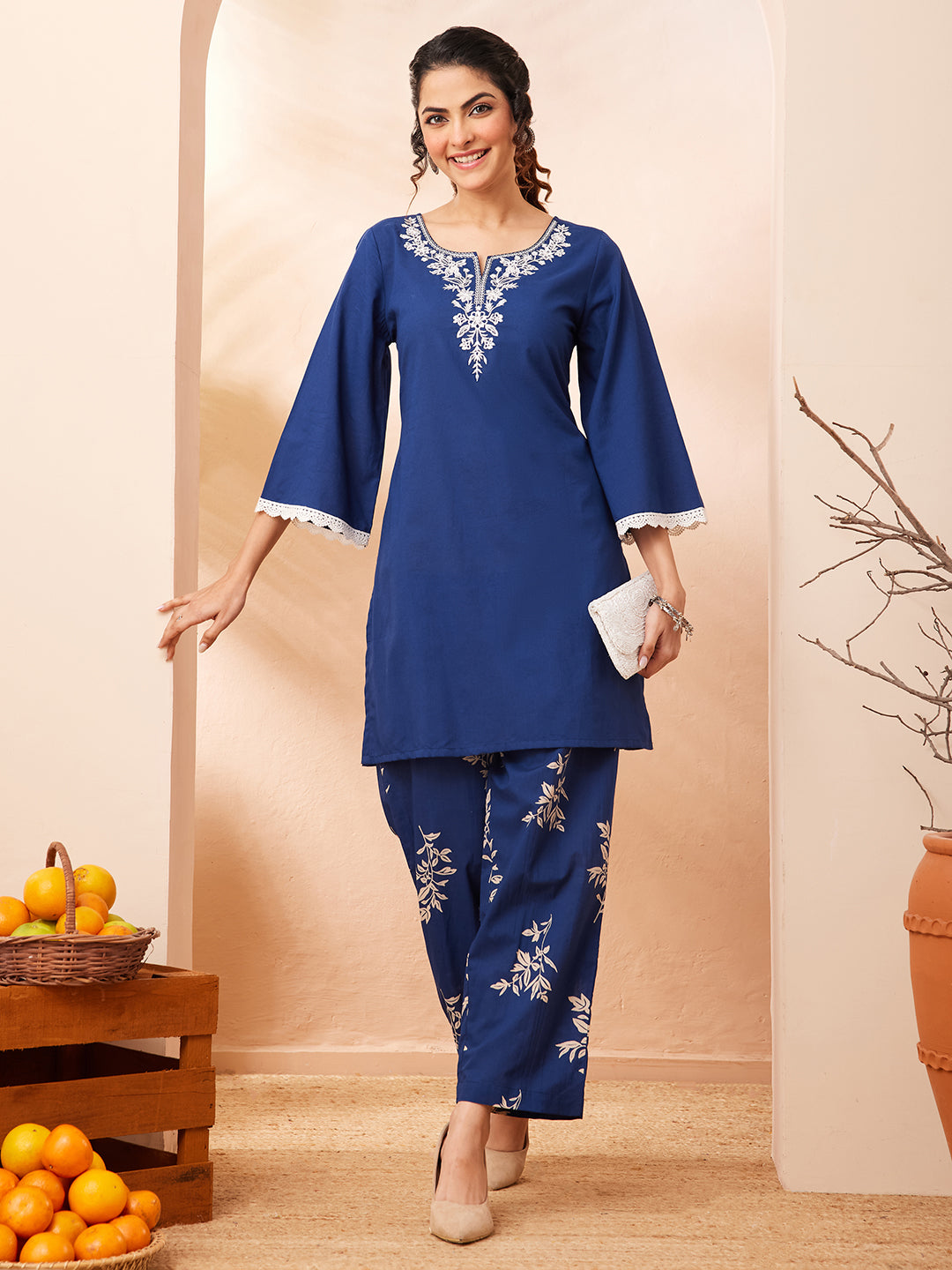 Janasya Blue Straight Cotton Co-Ords - Dista