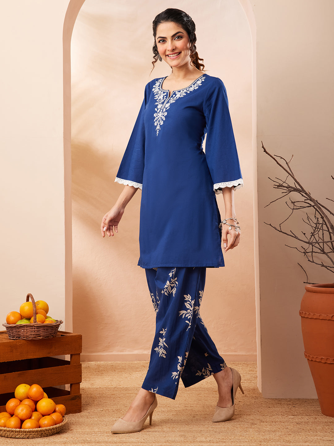 Janasya Blue Straight Cotton Co-Ords - Dista