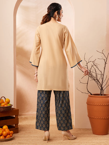 Janasya Beige Straight Cotton Co-Ords - Dista