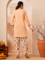 Thumbnail for Janasya Peach Straight Cotton Co-Ords - Dista