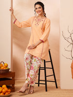 Thumbnail for Janasya Peach Straight Cotton Co-Ords - Dista