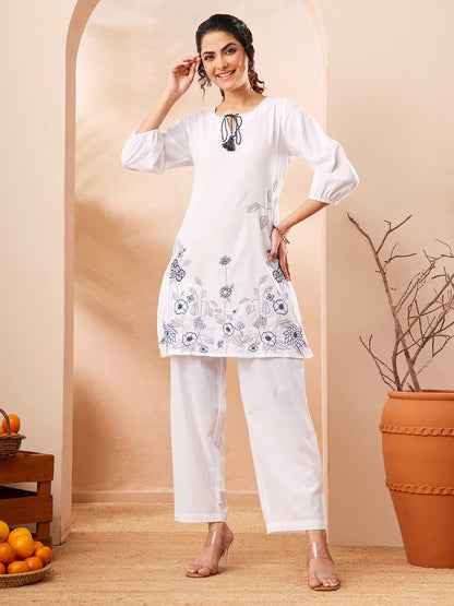 Janasya White Straight Cotton Co-Ords - Dista