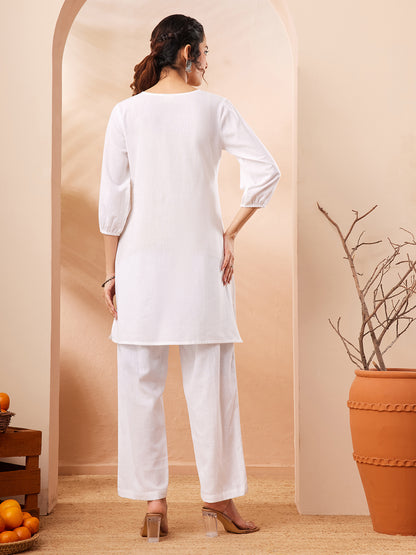 Janasya White Straight Cotton Co-Ords - Dista