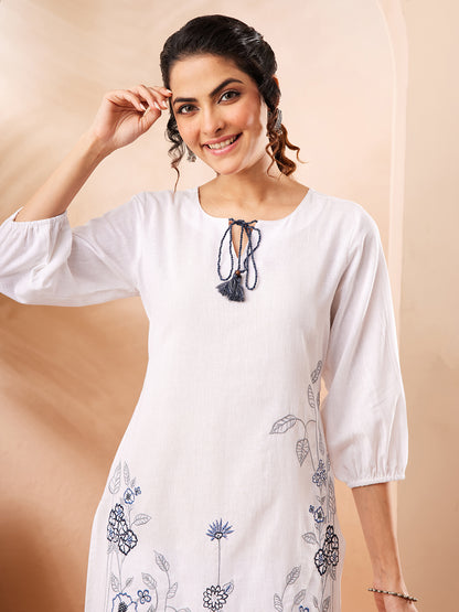 Janasya White Straight Cotton Co-Ords - Dista
