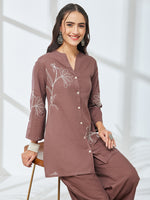 Thumbnail for Janasya Brown A-Line Cotton Co-Ords - Dista