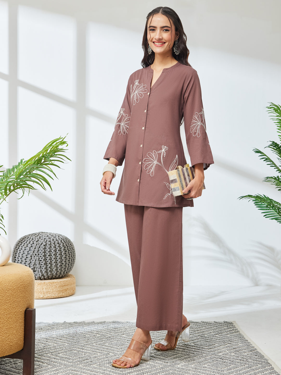 Janasya Brown A-Line Cotton Co-Ords - Dista