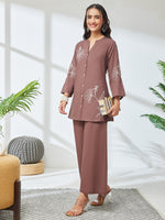 Thumbnail for Janasya Brown A-Line Cotton Co-Ords - Dista