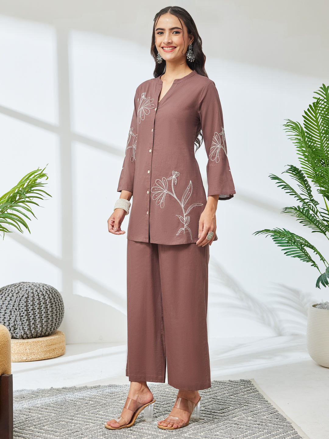 Janasya Brown A-Line Cotton Co-Ords - Dista