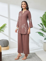 Thumbnail for Janasya Brown A-Line Cotton Co-Ords - Dista