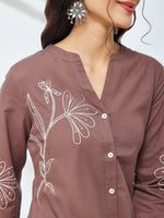 Thumbnail for Janasya Brown A-Line Cotton Co-Ords - Dista