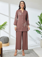 Thumbnail for Janasya Brown A-Line Cotton Co-Ords - Dista