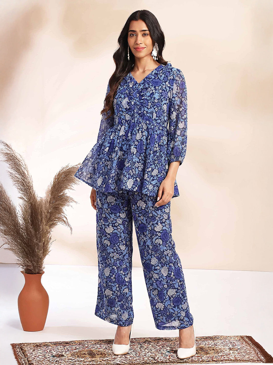 Janasya Multi A-Line Georgette Pant Co-ord Sets - Dista