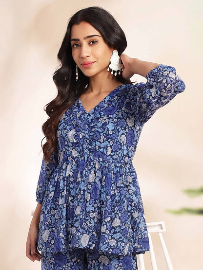 Janasya Multi A-Line Georgette Pant Co-ord Sets - Dista