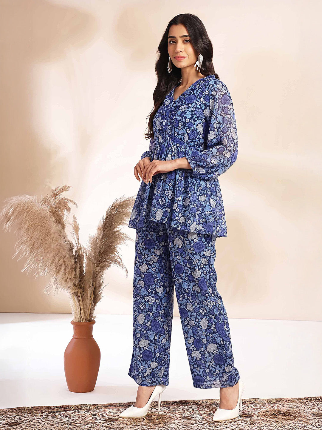 Janasya Multi A-Line Georgette Pant Co-ord Sets - Dista