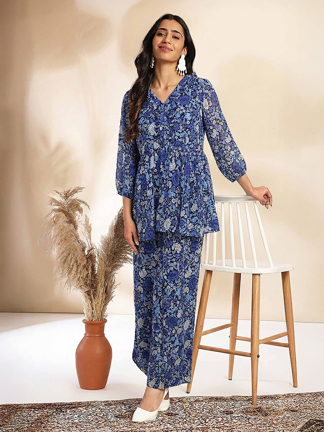 Janasya Multi A-Line Georgette Pant Co-ord Sets - Dista