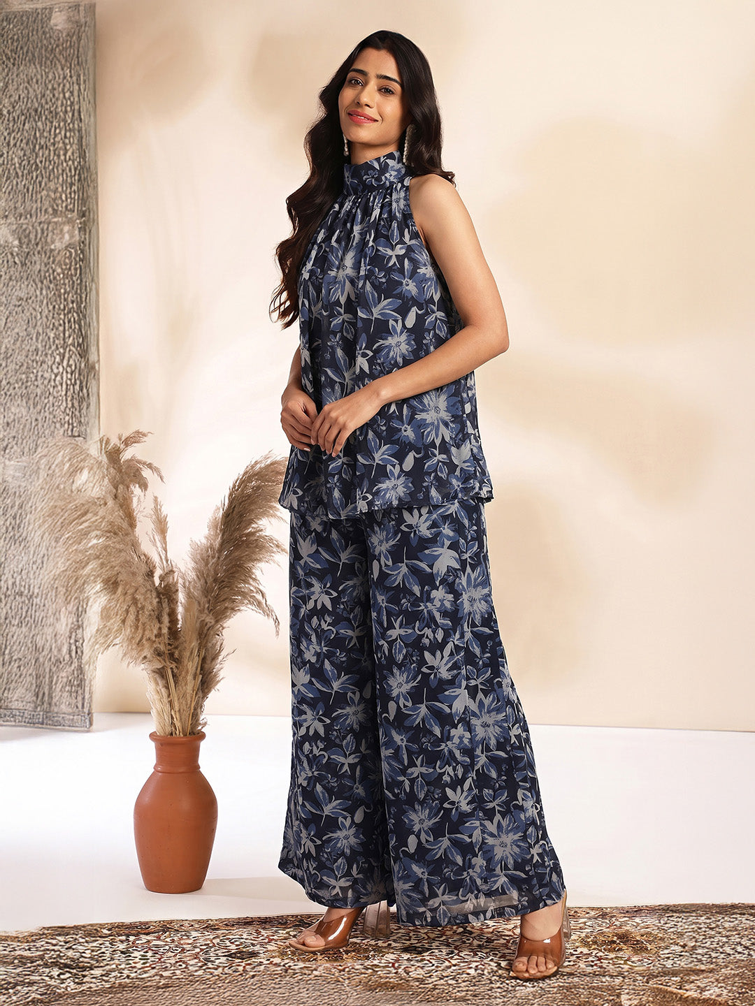 Janasya Black A-Line Georgette Pant Co-ord Sets - Dista