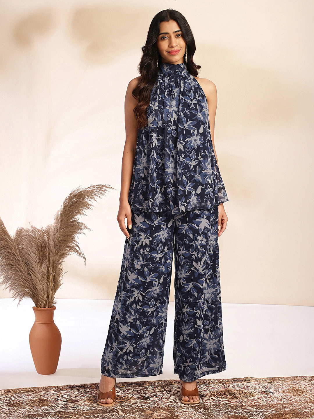 Janasya Black A-Line Georgette Pant Co-ord Sets - Dista