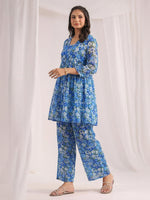 Thumbnail for Janasya Blue A-Line Georgette Pant Co-ord Sets - Dista