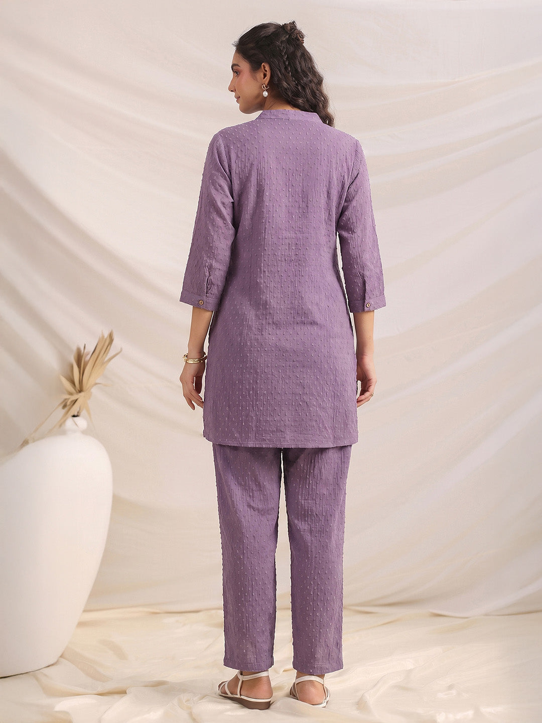 Janasya Lavender A-Line Dobby Chiffon Pant Co-ord Sets - Dista