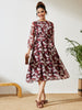 Janasya Brown A-Line Chiffon Dress - Dista