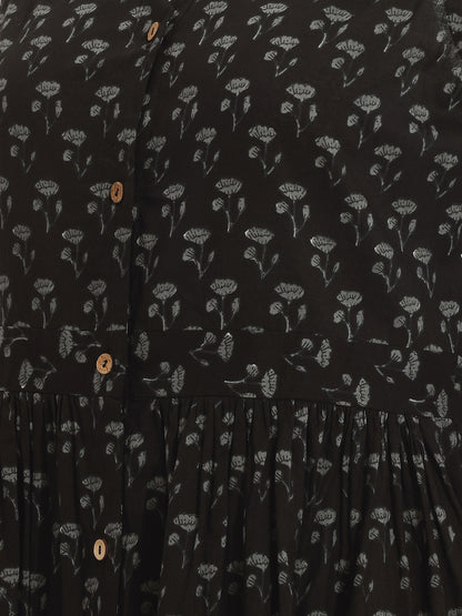 Janasya Black A-Line Cotton Dress - Dista